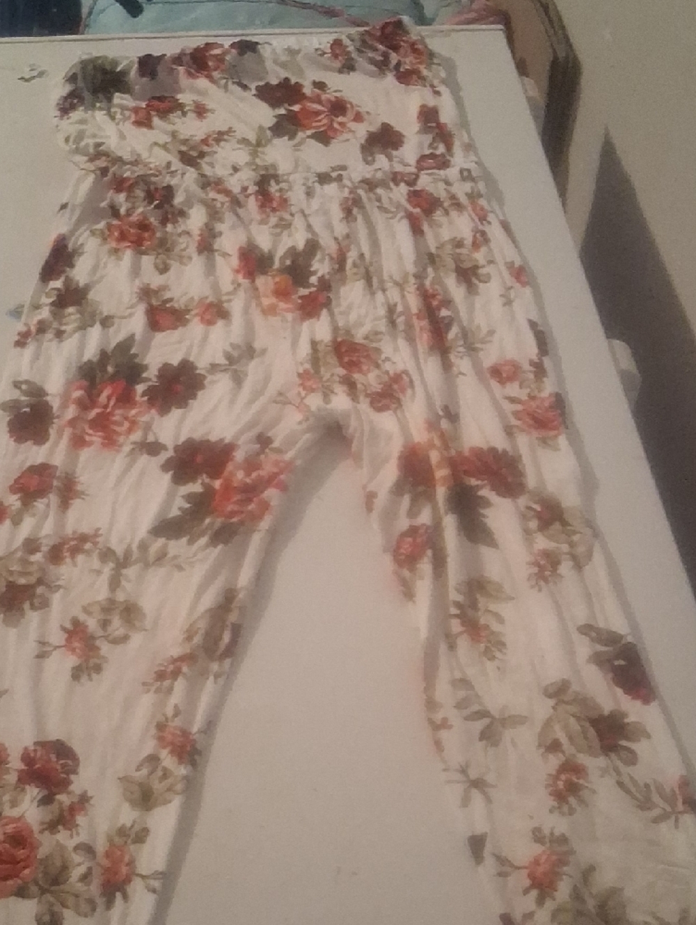 Ambiance Floral Strapless Jumpsuit White Pink Size L - Picture 4 of 6